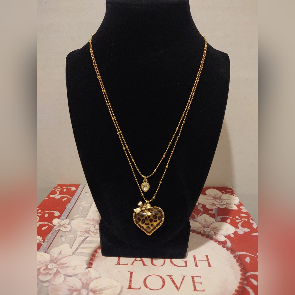Betsey Johnson Leopard Heart Double Necklace